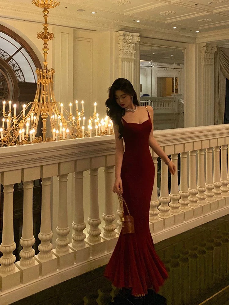 Sexy Sheath Spaghetti Straps Red Long Prom Dresses Birthday Dress SD42 – SweetDress