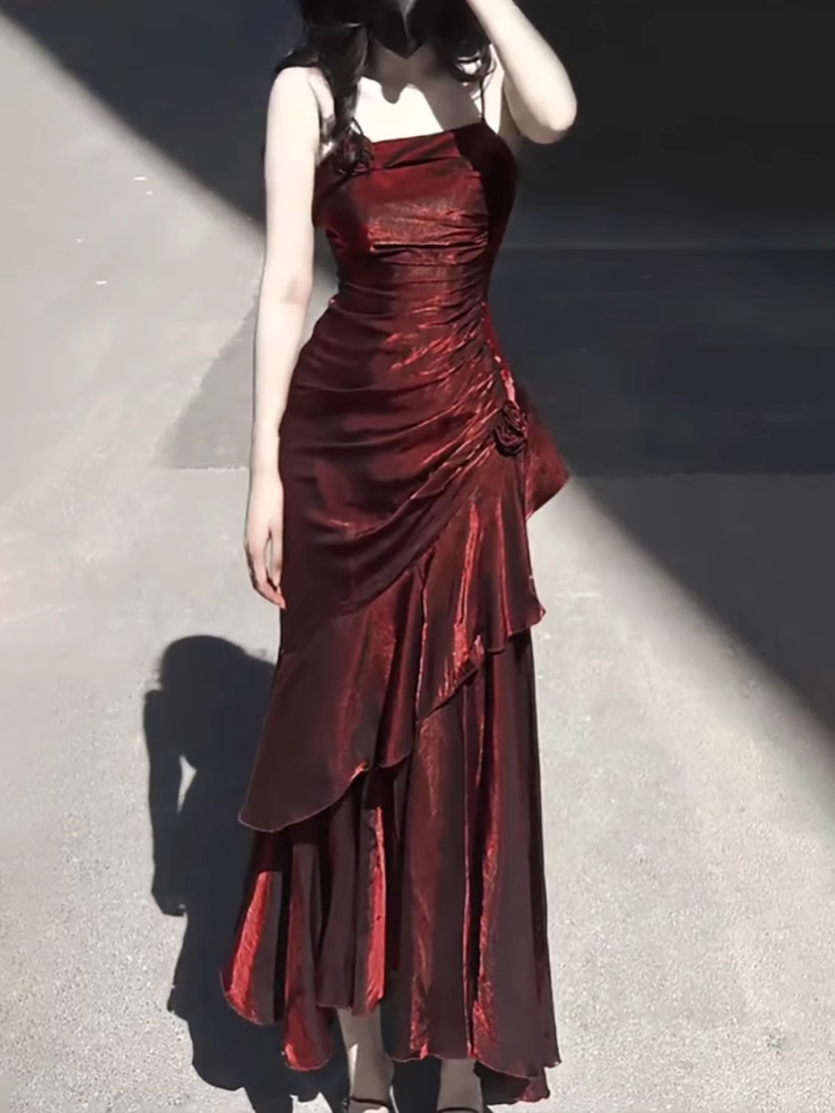 Vintage Spaghetti Straps Burgundy Sheath Cocktail Dress Short Party Gown Homecoming Dress main image 1