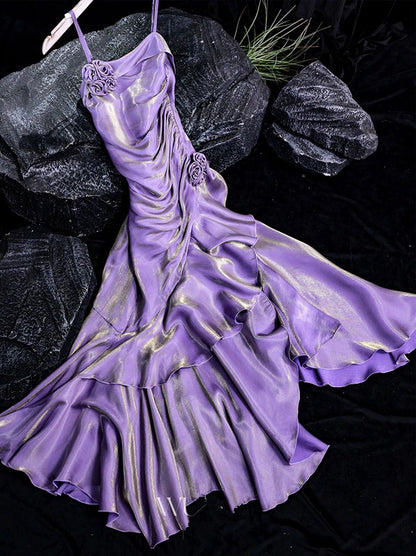 Vintage Mermaid Spaghetti Straps Long Lilac Prom Dresses Birthday Outfits With Ruffles SD478