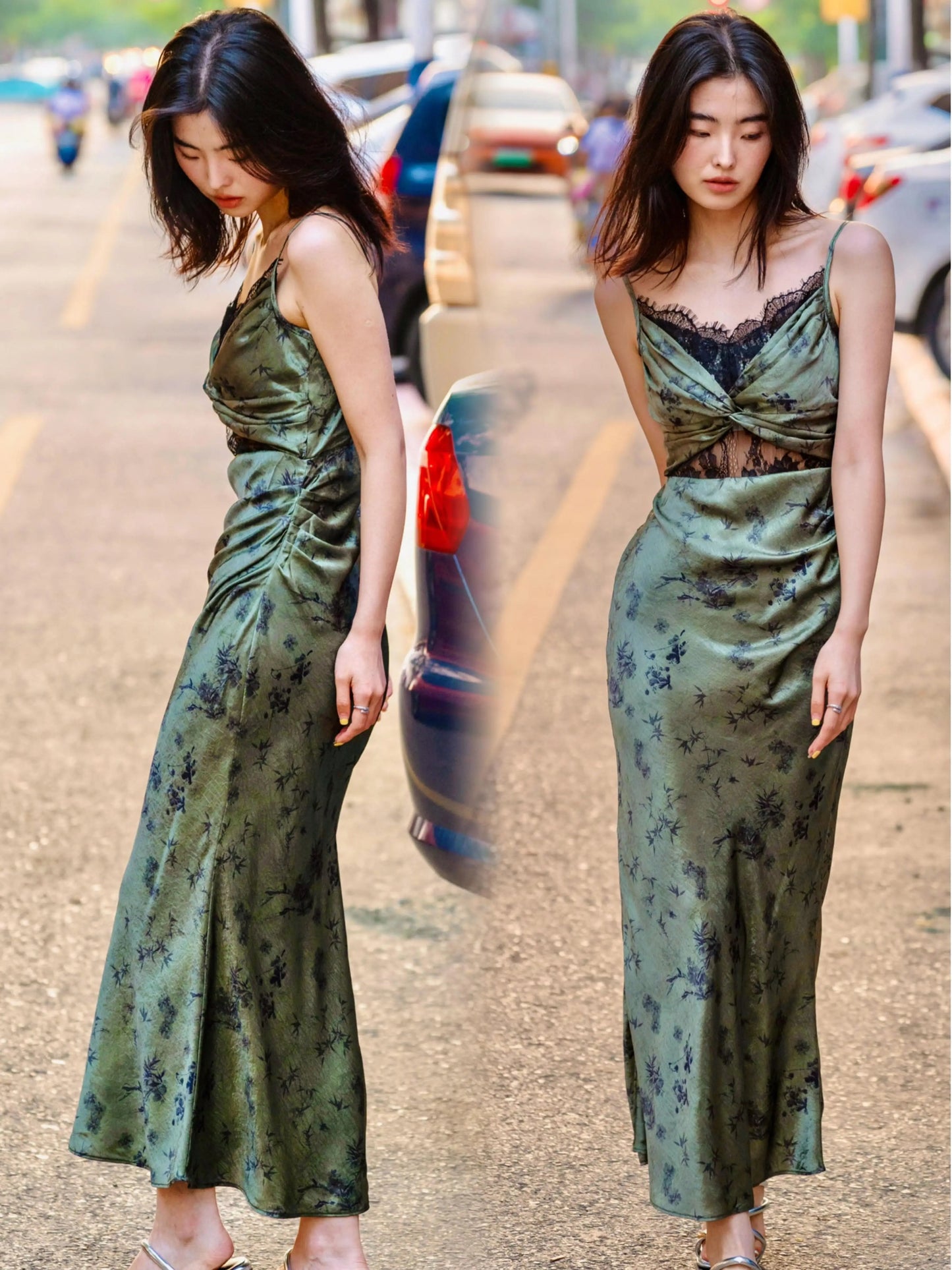 Vintage Sheath Spaghetti Straps Green Lace Ankle Length Prom Dresses Birthday Outfits SD479