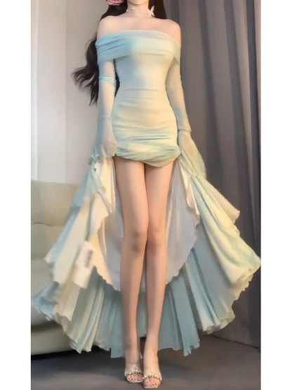 Chic Mermaid Off The Shoulder Mint Green Ankle length Birthday Dresses Birthday Outfits SD515