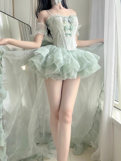 Retro Ball Gown Spaghetti Straps Mint Green Homecoming Dresses Birthday Outfits SD524