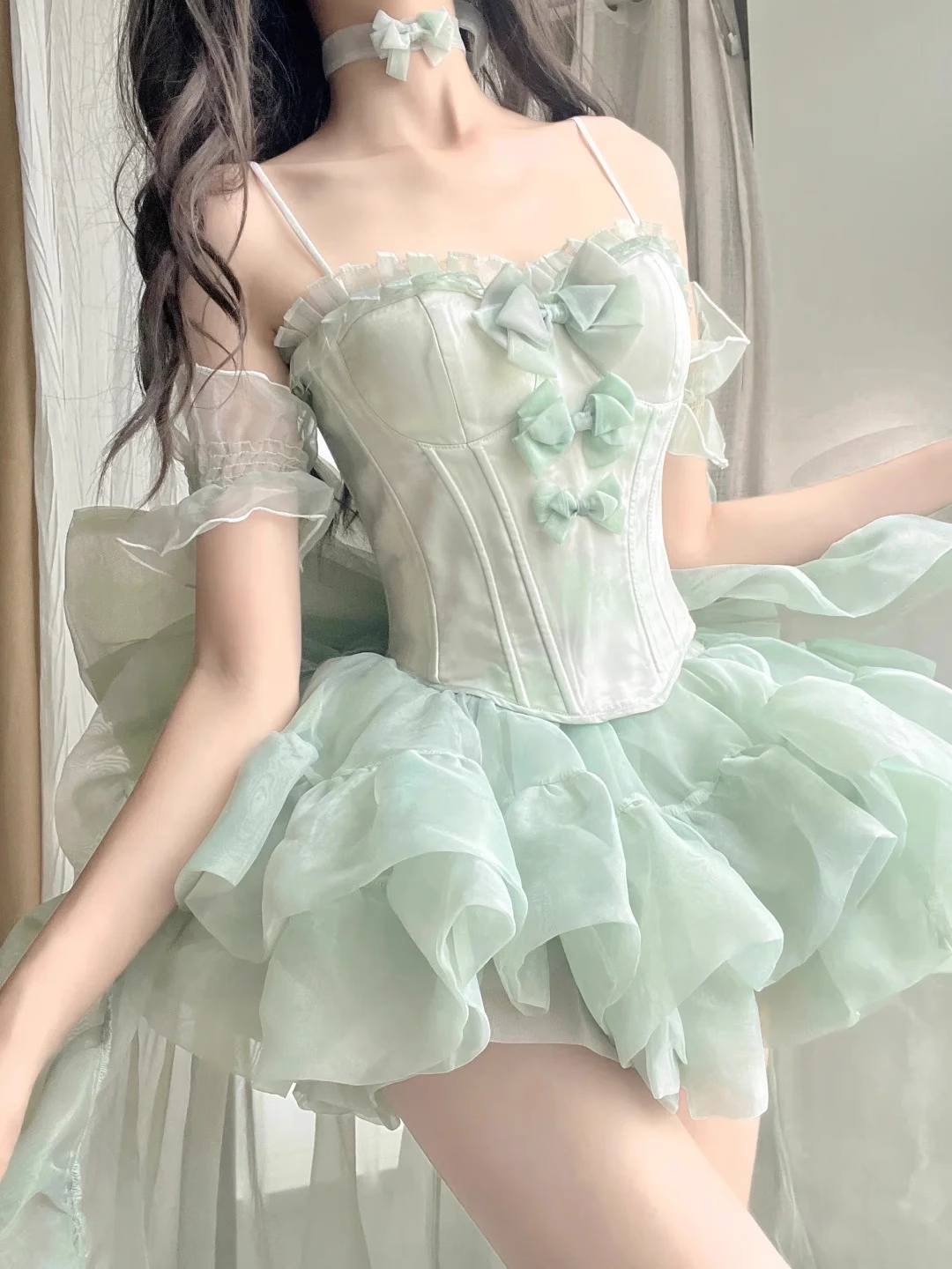 Retro Ball Gown Spaghetti Straps Mint Green Homecoming Dresses Birthday Outfits SD524