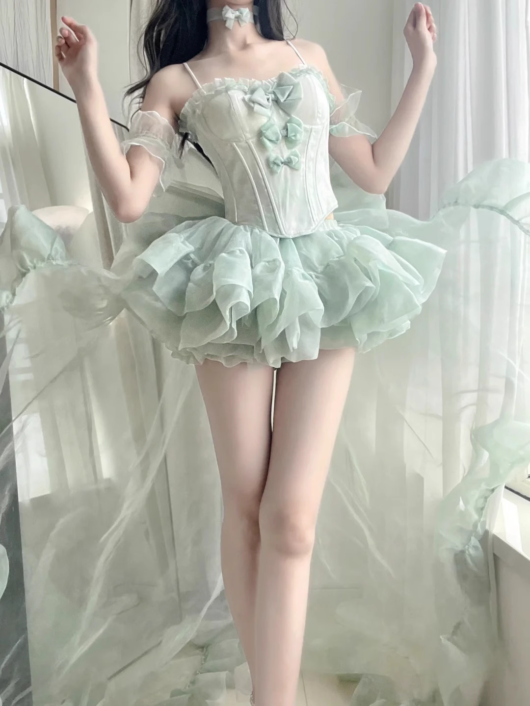 Retro Ball Gown Spaghetti Straps Mint Green Homecoming Dresses Birthday Outfits SD524