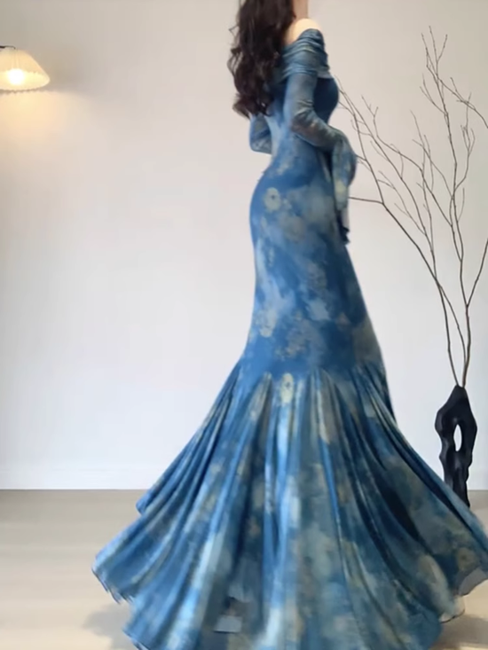 Vintage Mermaid Light Blue Chiffon 18th Birthday Dress Party Gown Birthday Outfits For Women HZ1214