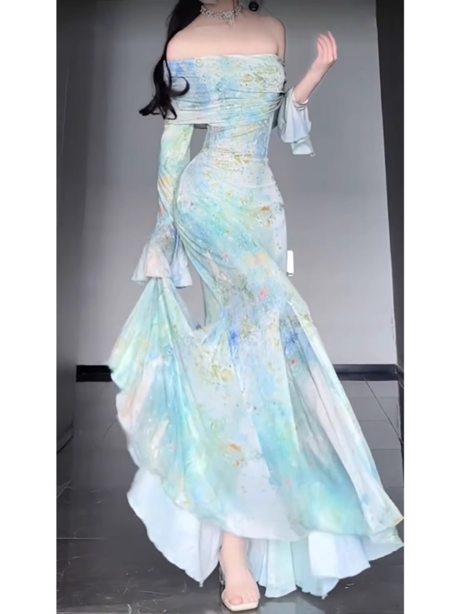 Vintage One Shoulder Satin Pleated Mermaid Evening Dress Long Birthday Party Dress