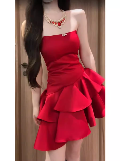 Retro A Line Strapless Short Red Cocktail Dresses Birthday Outfits SD535