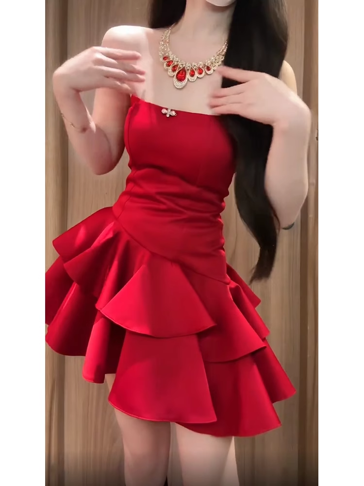 Retro A Line Strapless Short Red Cocktail Dresses Birthday Outfits SD535