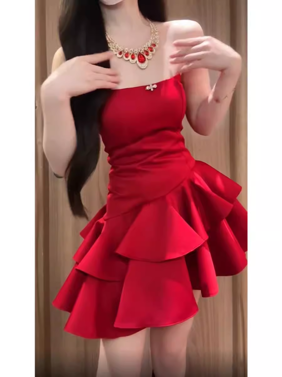 Retro A Line Strapless Short Red Cocktail Dresses Birthday Outfits SD535