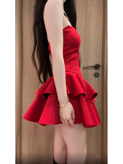 Retro A Line Strapless Short Red Cocktail Dresses Birthday Outfits SD535