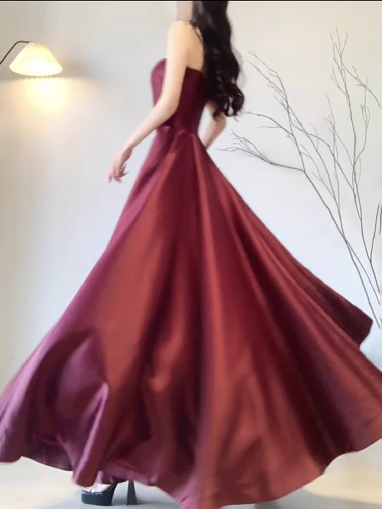 Sexy A line Spaghetti Straps Burgundy Long Party Prom Dresses Birthday Outfits SD561