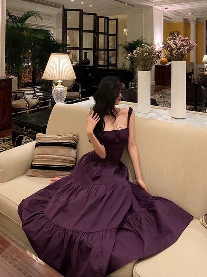 Gorgeous A Line Straps Grape Sleeveless Date Night Dress Prom Dresses Birthday Outfits SD620