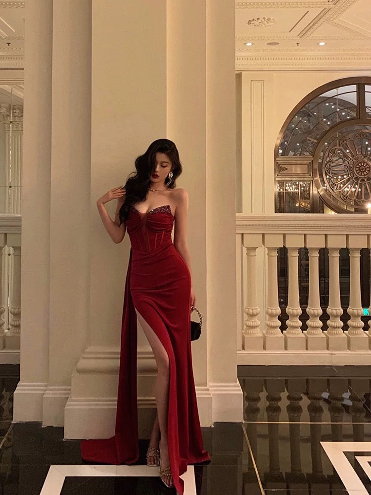 Gorgeous Sheath Sweetheart Red Sleeveless Date Night Dress Prom Dresses Birthday Outfits SD641