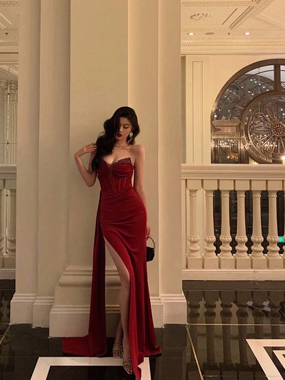 Gorgeous Sheath Sweetheart Red Sleeveless Date Night Dress Prom Dresses Birthday Outfits SD641