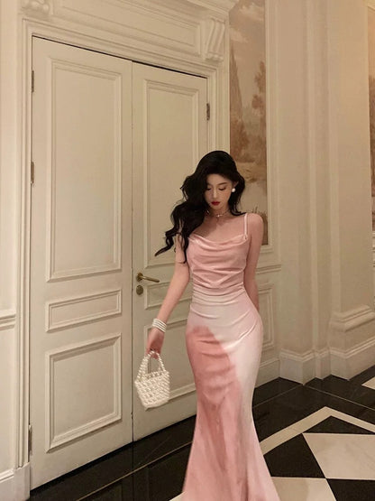 Gorgeous Sheath Spaghetti Straps Sleeveless Pink Date Night Dress Prom Dresses Birthday Outfit SD724