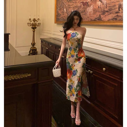 Stunning Sheath Halter Sleeveless Floral Date Night Dress Prom Dresses Birthday Outfit SD772