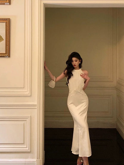 Stunning Sheath Jewel Neckline White Pleated Prom Dresses Birthday Outfit SD779