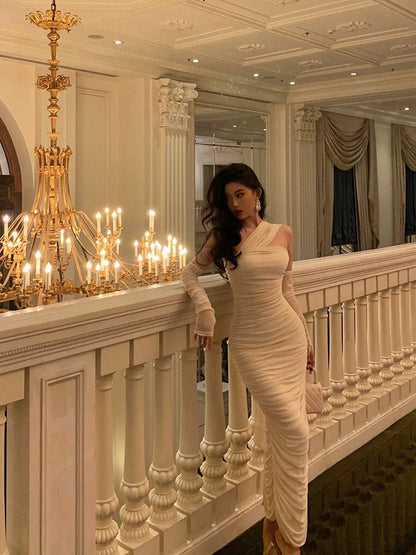 Stunning Sheath Strapless Sleeveless White Date Night Dress Ruffles Prom Dresses Birthday Outfit SD793