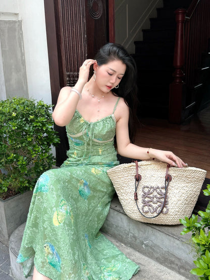 Stunning Sheath Spaghetti Straps Green Satin Date Night Dress Prom Dresses Birthday Outfit SD797