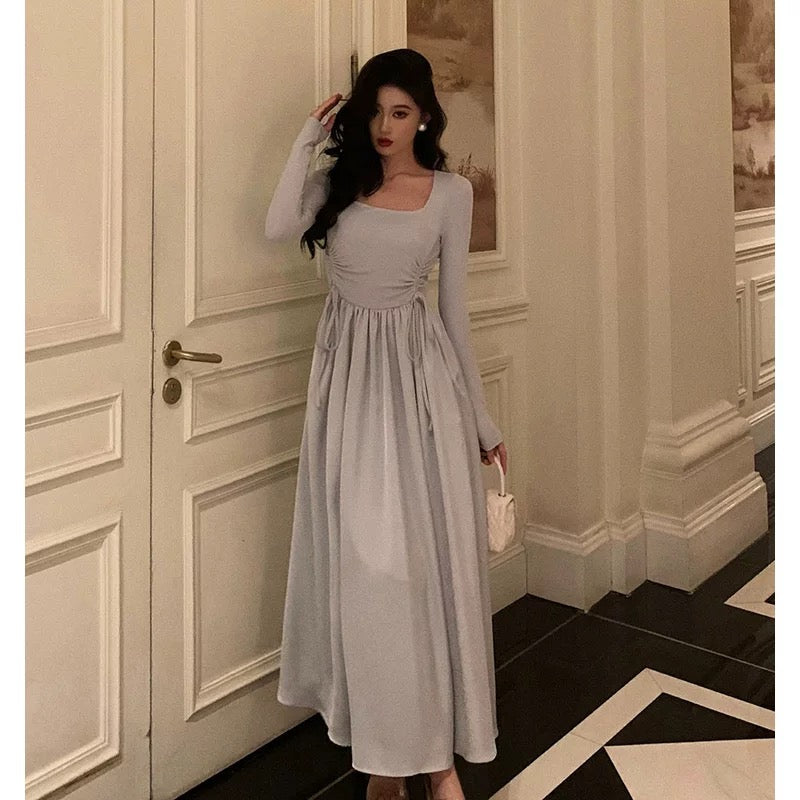 Stunning A line Square Neckline Long Sleeves Date Night Dress Prom Dresses Birthday Outfit SD823