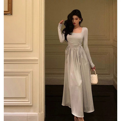 Stunning A line Square Neckline Long Sleeves Date Night Dress Prom Dresses Birthday Outfit SD823