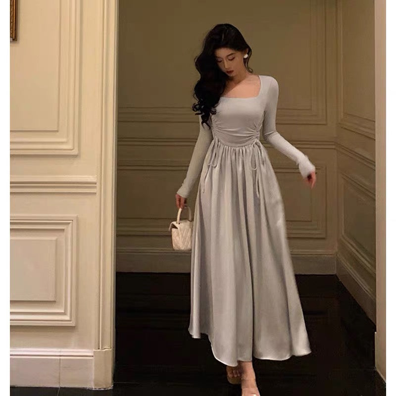 Stunning A line Square Neckline Long Sleeves Date Night Dress Prom Dresses Birthday Outfit SD823