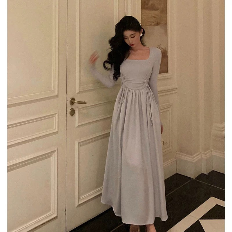 Stunning A line Square Neckline Long Sleeves Date Night Dress Prom Dresses Birthday Outfit SD823