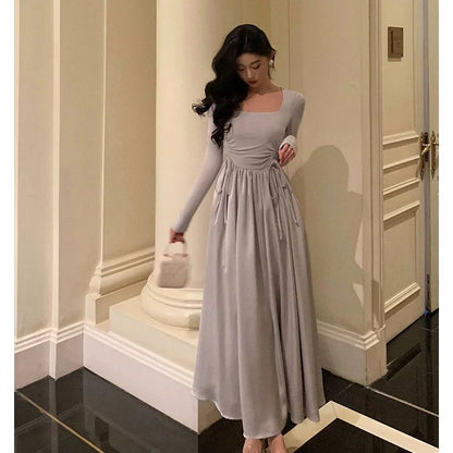 Stunning A line Square Neckline Long Sleeves Date Night Dress Prom Dresses Birthday Outfit SD823