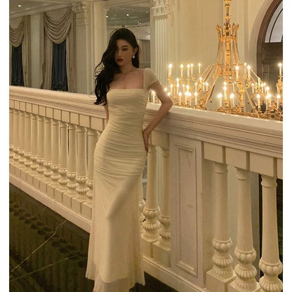 Gorgeous Sheath Square Neckline Ivory Date Night Dress Prom Dresses Party Dress Birthday Outfits SD826