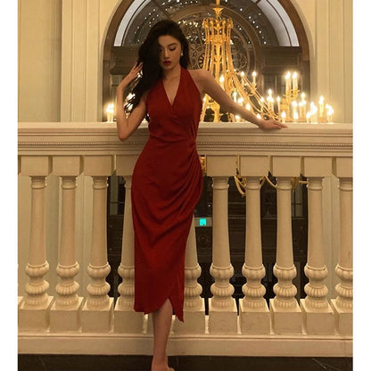 Stunning A line V neckline Sleeveless Red Date Night Dress Prom Dresses Birthday Party Outfit SD863