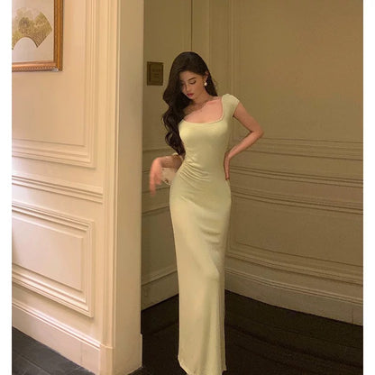 Stunning Sheath Square Neckline Cap Sleeves Mint Green Date Night Dress Prom Dresses Birthday Party Outfit SD868