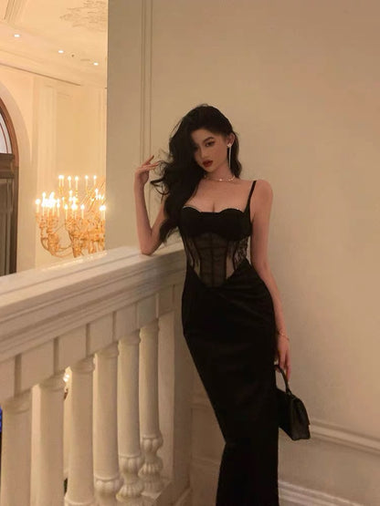 Pretty Sheath Spaghetti Straps Black Lace Date Night Dress Prom Dresses Birthday Party Outfit SD892