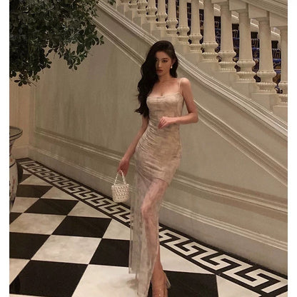 Classy Sheath Spaghetti Straps Floral Long Prom Dresses Birthday Outfits Evening Gown SD916