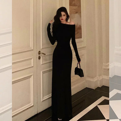 Sexy Sheath Long Sleeves Black Prom Dresses Birthday Outfits Evening Gown SD925