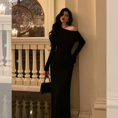 Sexy Sheath Long Sleeves Black Prom Dresses Birthday Outfits Evening Gown SD925