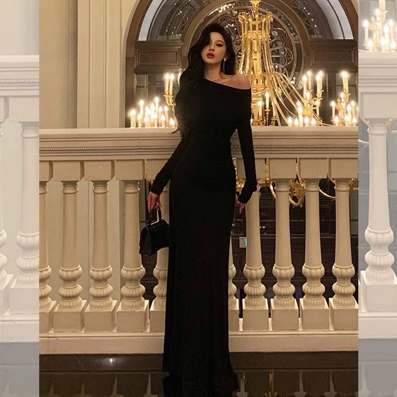 Sexy Sheath Long Sleeves Black Prom Dresses Birthday Outfits Evening Gown SD925