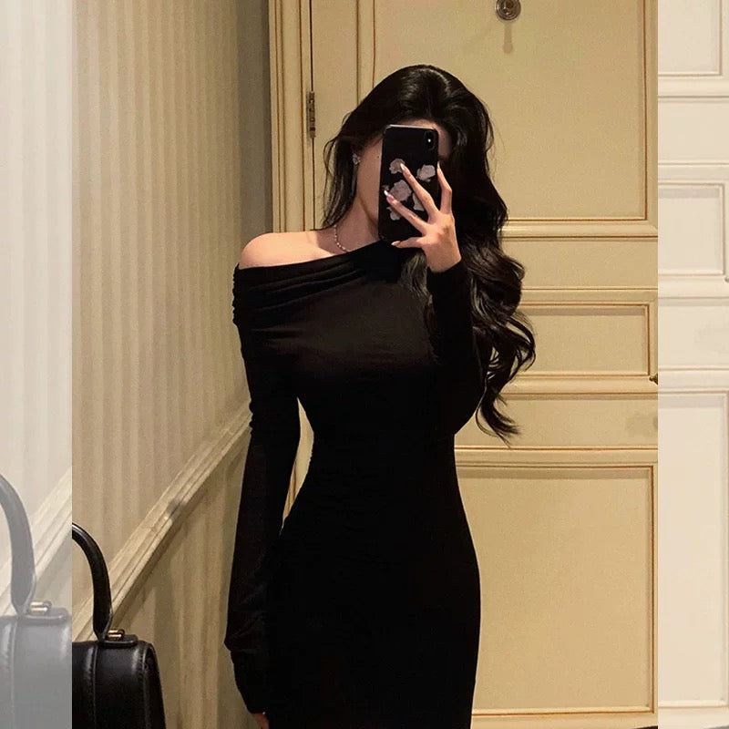 Sexy Sheath Long Sleeves Black Prom Dresses Birthday Outfits Evening Gown SD925