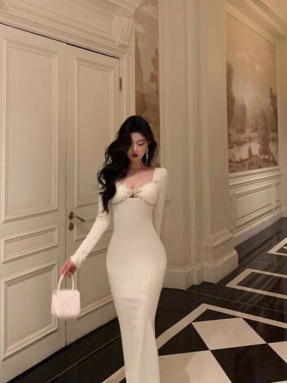 Sexy Sheath Strapless White Long Sleeves Prom Dresses Birthday Outfits Evening Gown SD960