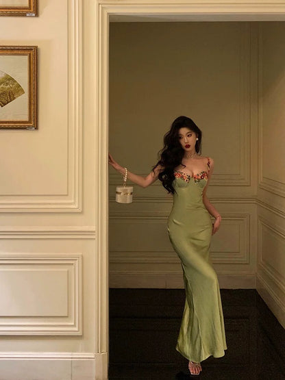 Classy Sheath Spaghetti Straps Green Long Prom Dresses Birthday Outfits Evening Gown SD996