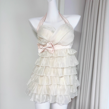 Cute Halter Neck Champagne Short Party Dress Birthday Dress S217