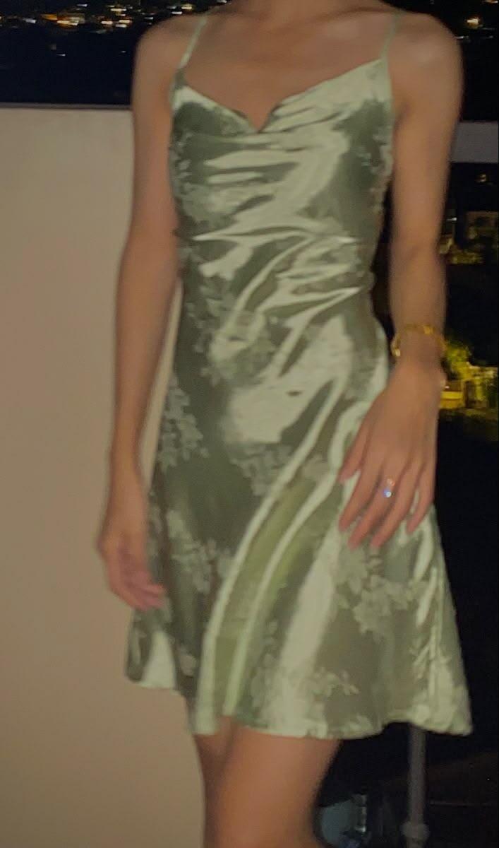 Unique Green Satin Print Floral Short 7th Grade Homecoming Dress,Spaghetti Straps A Line Mini Party Dress D4120