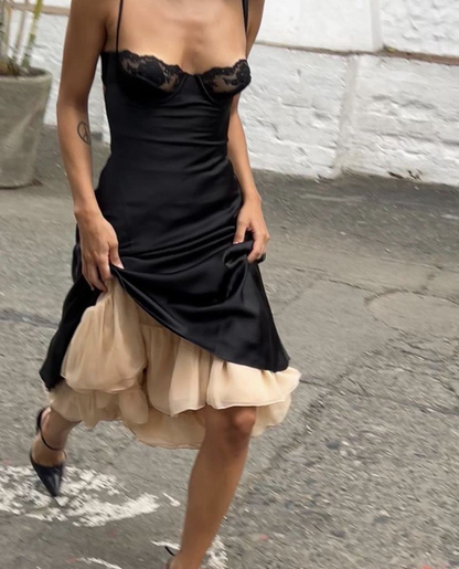Elegant Black Spaghetti Straps Satin Tulle Mermaid Long Party Dress Evening Gown D4290