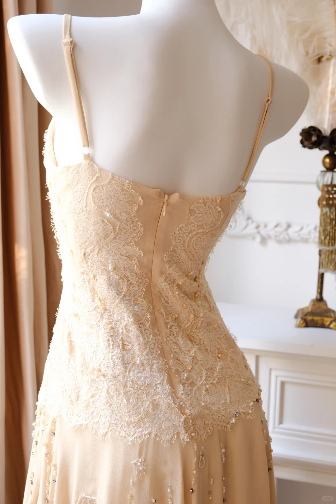 Classy Spaghetti Straps Chiffon Lace Beaded A Line Short Party Dress Mini Cocktail Dress D2735
