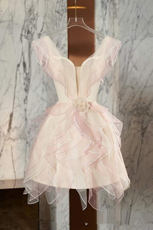 Classy Pink Tulle Ruffles A Line Homecoming Dress  18th Birthday Outfits  S664