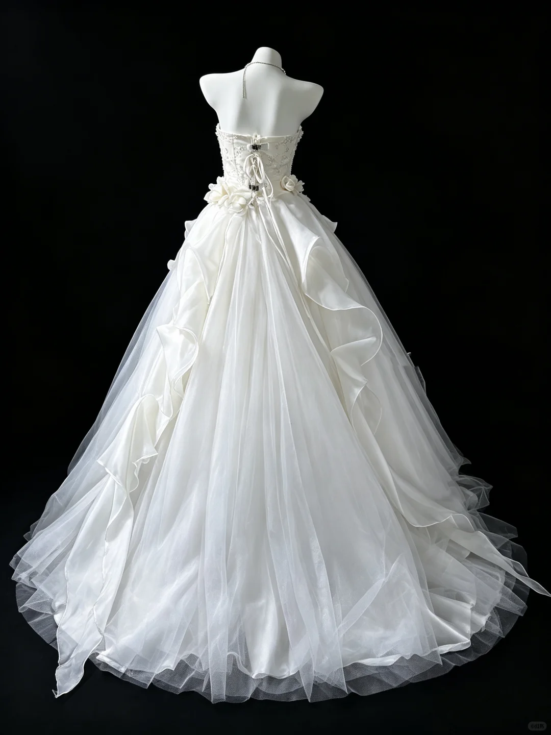 Pretty Strapless White Tulle Beaded 3D Floral Long Wedding Dress D5267
