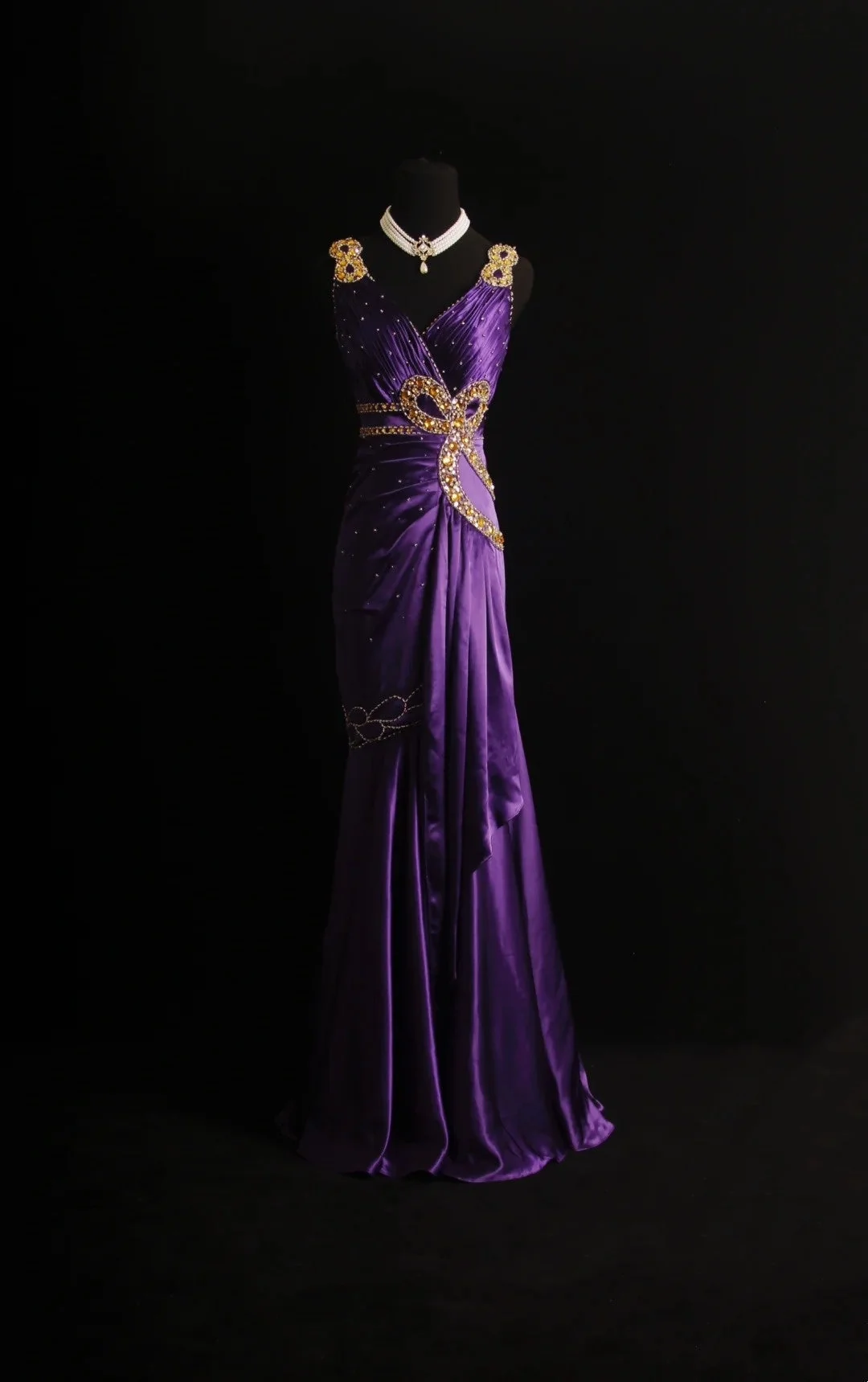 Stylish V Neck Satin Beaded Purple Mermaid Long Prom Dress Evening Dress D4564