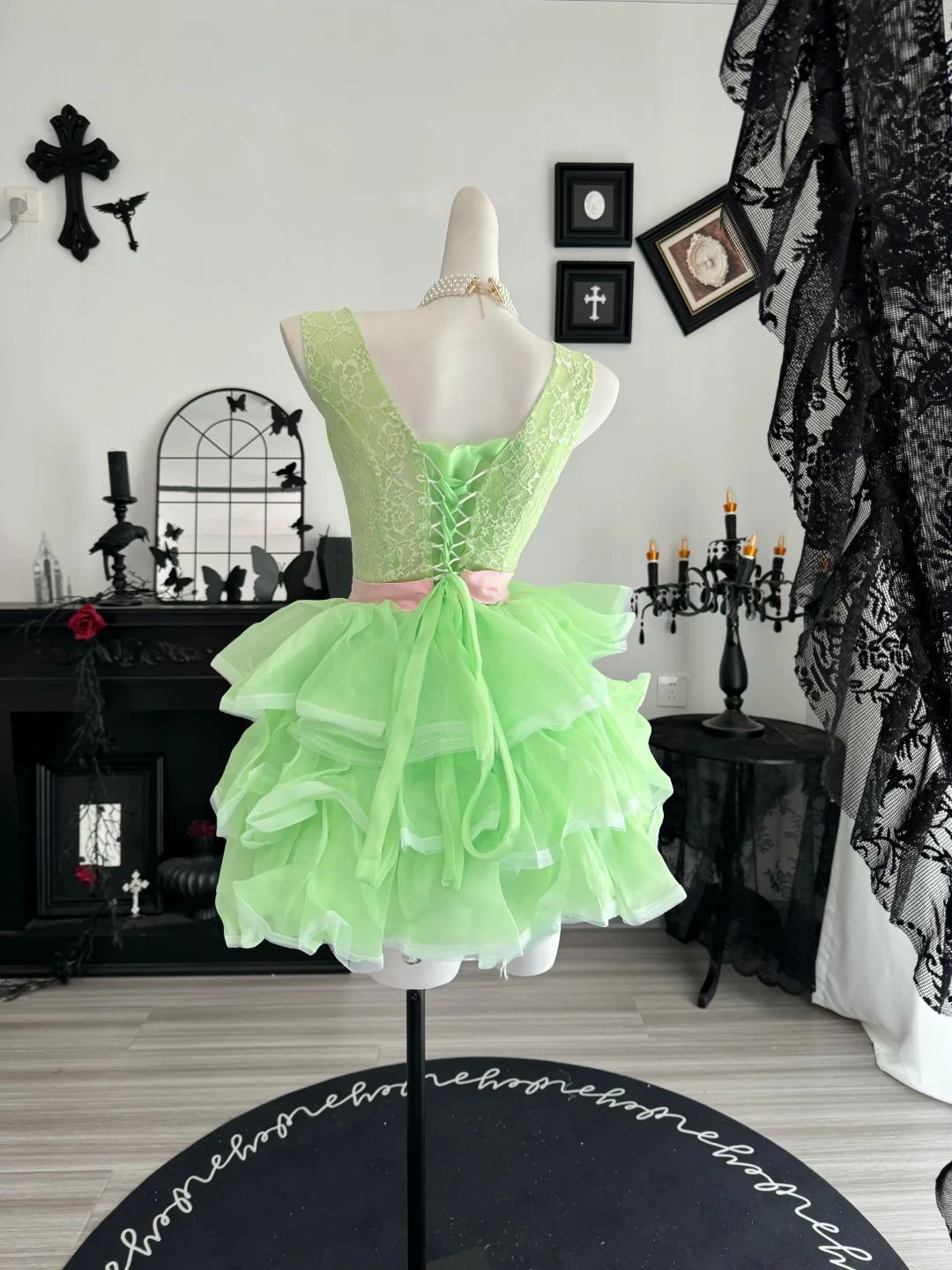 Classy Green Tulle Lace Layered Short Graduation Homecoming Dress Birthday Outfits D4610