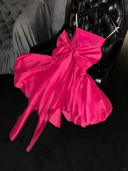 Cute Hot Pink Strapless Satin Pleated Satin Pleated A Line Homecoming Dress Short Birthday Outfits D158
