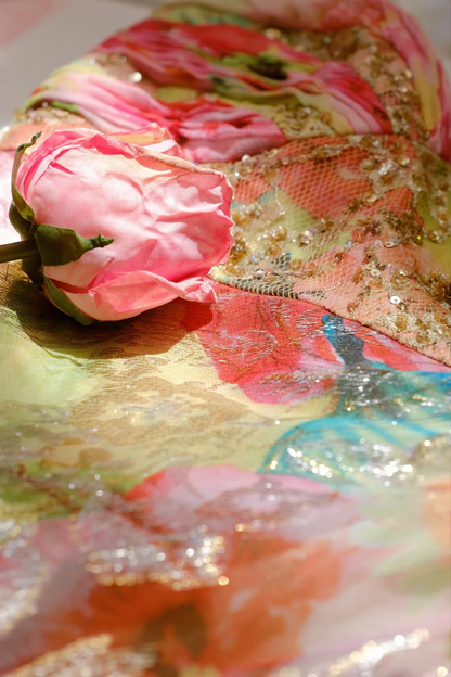 Gorgeous Sweetheart Neck Sequin Chiffon Print Floral Mermaid Long Party Dress Birthday Prom Dress D2750