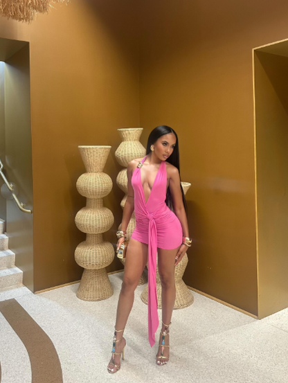 Fashion Pink Deep V Satin Sheath Short Homecoming Dress Cocktail Dresses D3583